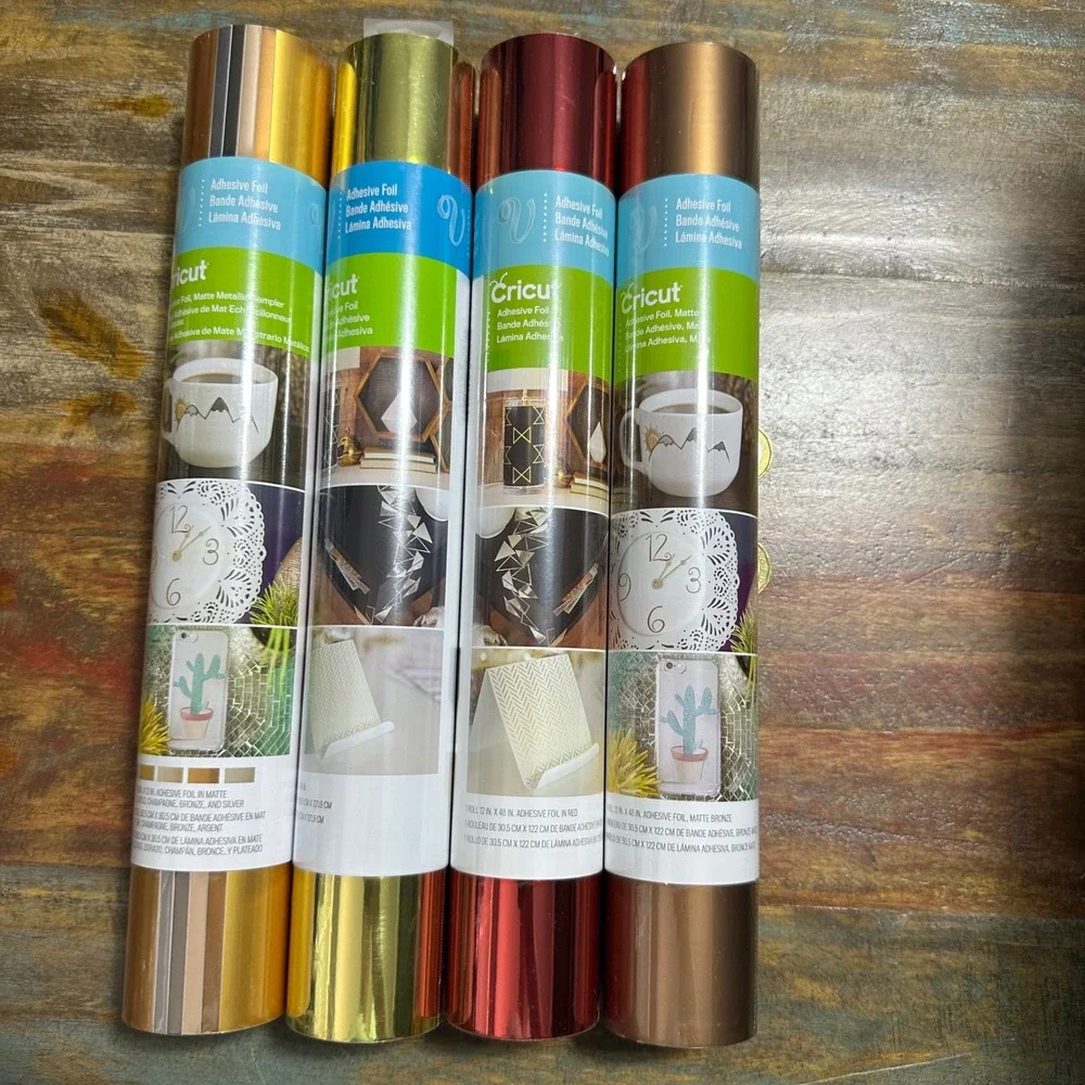 Cricut Adhesive Foil Bundle 4 Rolls Matte Metallic Gold Red Bronze Sampler